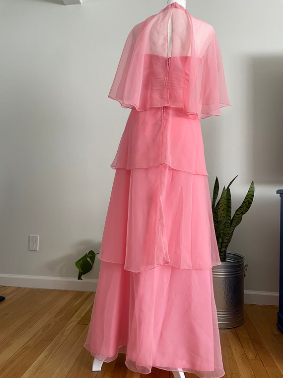 Vintage 70s Chiffon Ruffles Maxi Party Dress - image 5