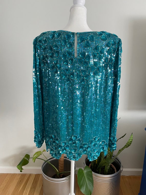 Vintage 80s Scala Sequin Top with Flower Print - image 6