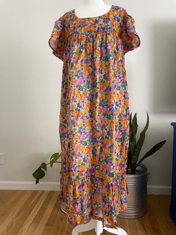 Vintage 80s/90s Colorful Floral Print Maxi Dress - image 4