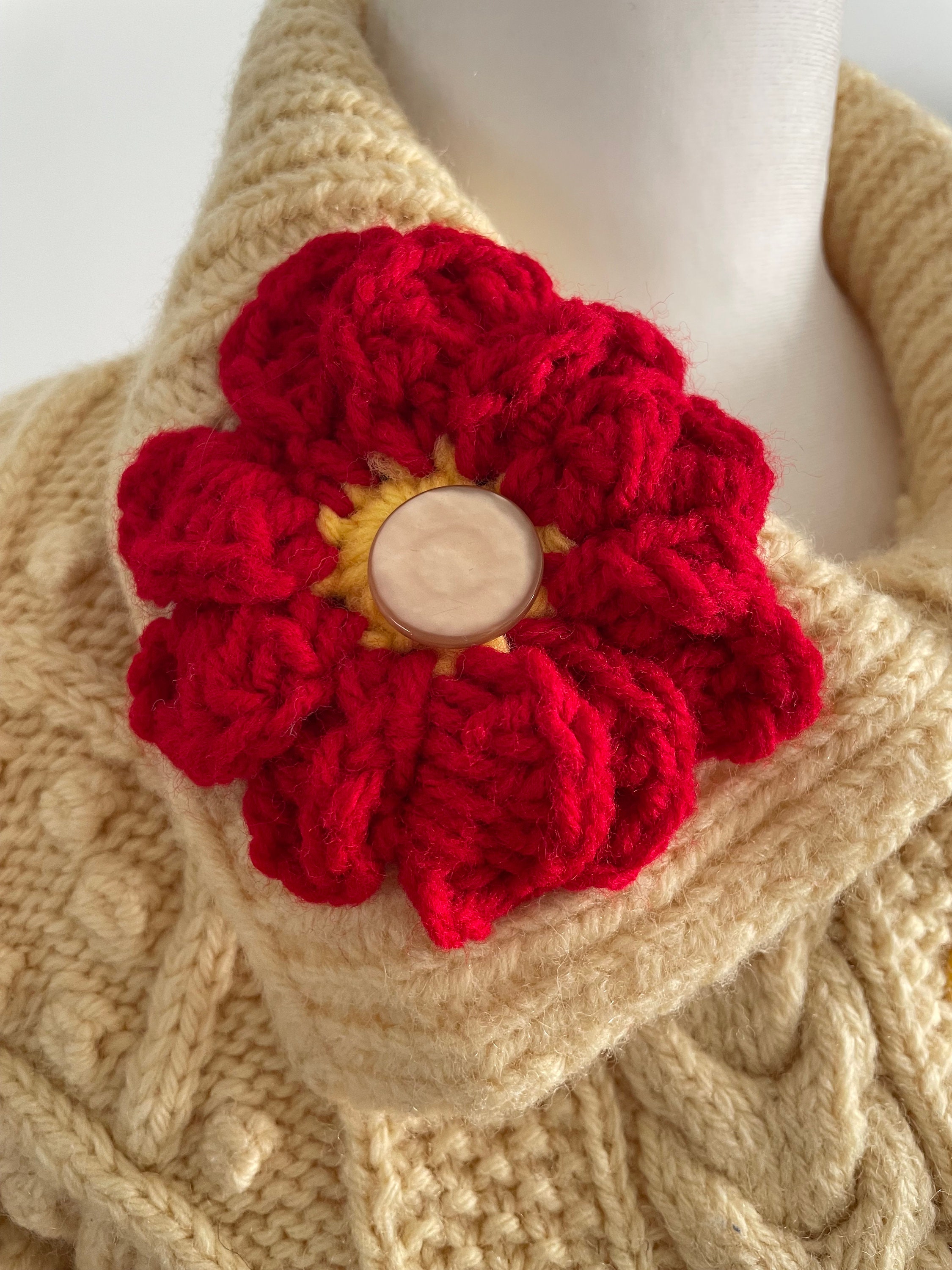 Vintage 60s/70s Hand Knit Cardigan Sweater With Flower Detail - Etsy