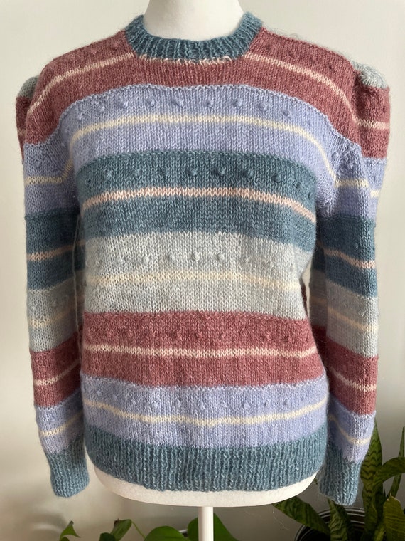 Vintage 70s/80s Hand Knit Striped Popcorn Sweater - image 2