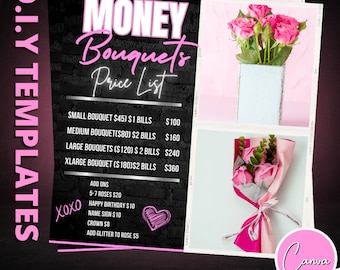 Money Bouquet Price List, DIY Flyer Template Design, Hair Pricing Flyer, Pricelist Flyer, Pricing Guide Sheet, Nails Flyer, Canva template