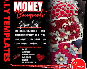 Money Bouquet Price List, DIY Flyer Template Design, Hair Pricing Flyer, Pricelist Flyer, Pricing Guide Sheet, Nails Flyer, Canva template