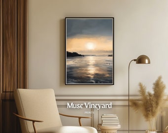 Tranquil Sunset Over Serene Waters Digital Download | Calming Wall Art Home Decor | Peaceful Landscape Painting Printable Art for Relaxation