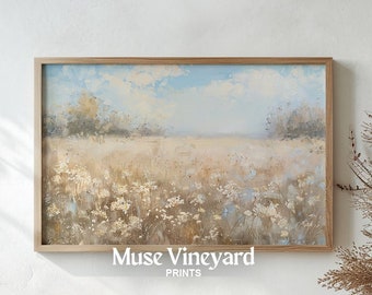 Serene Field of Flowers Wall Art - Printable Landscape Painting for Instant Download
