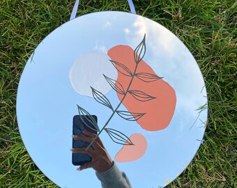 12" Hand Painted Abstract Plant Mirror