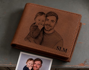 Cadeau d'anniversaire de gravure de portefeuille en cuir personnalisé pour lui cadeau photo personnalisé de portefeuille pour papa, mari, petit ami votre texte ou logo