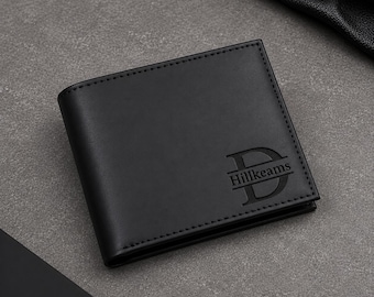 Personalized Leather Wallet, Handwriting Engraved RFID Bifold, Full Grain Crazy Horse Leather Dad Gift