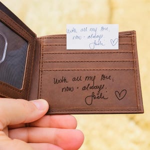 Custom Wallet Gift For Anniversary,Birthday,Dad, Husband, Boyfriend,Fathers,Personalized Leather Engrave Handwriting|Photo Wallet Bild 3