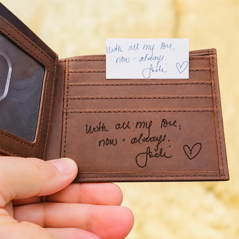 Custom Wallet Gift For Anniversary,Birthday,Dad, Husband, Boyfriend,Fathers,Personalized Leather Engrave Handwriting|Photo Wallet Bild 3