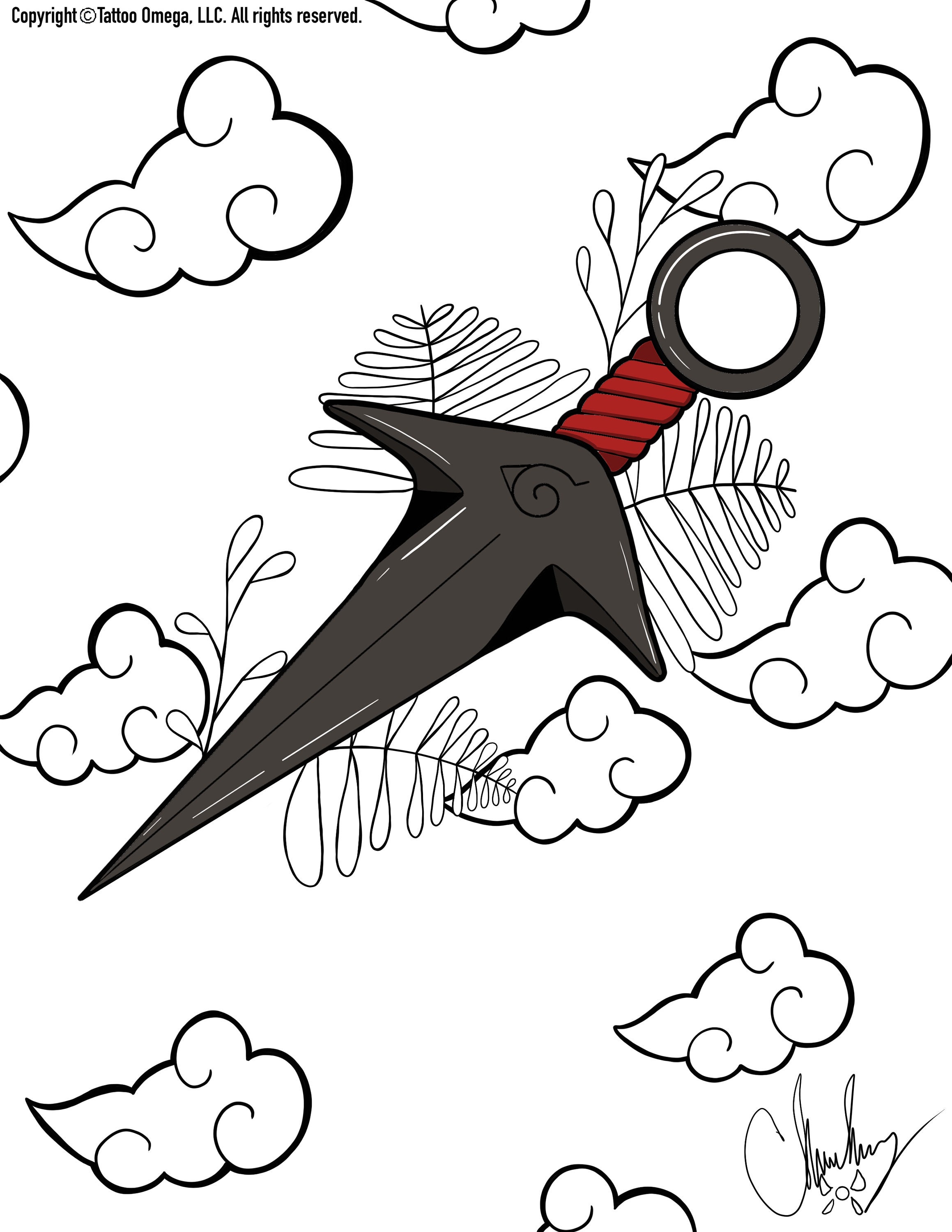 Naruto Kunai With Clouds Digital Coloring Page | Etsy