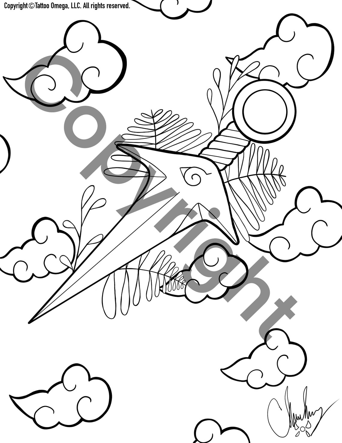 Naruto Kunai with clouds digital coloring page | Etsy