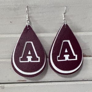College Earrings.  maroon white and maroon