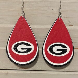 College Earrings red white and black glitter