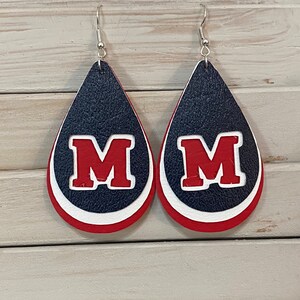 College Earrings Blue White Red. Customize for your school colors.
