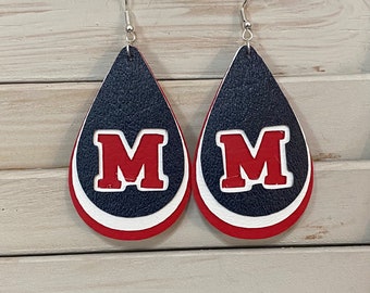 College Earrings Blue White Red. Customize for your school colors.