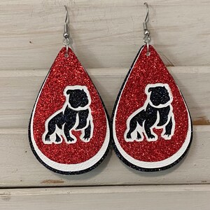 Bulldog Leather Earrings.   Customize colors for your school