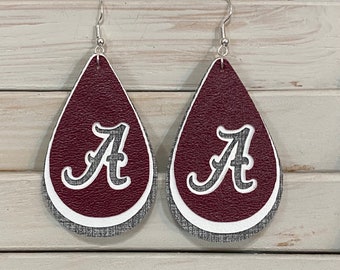 College Earrings.  Crimson white and black