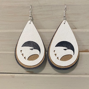 Eagle Hawk Leather Earrings. Customized for your school colors