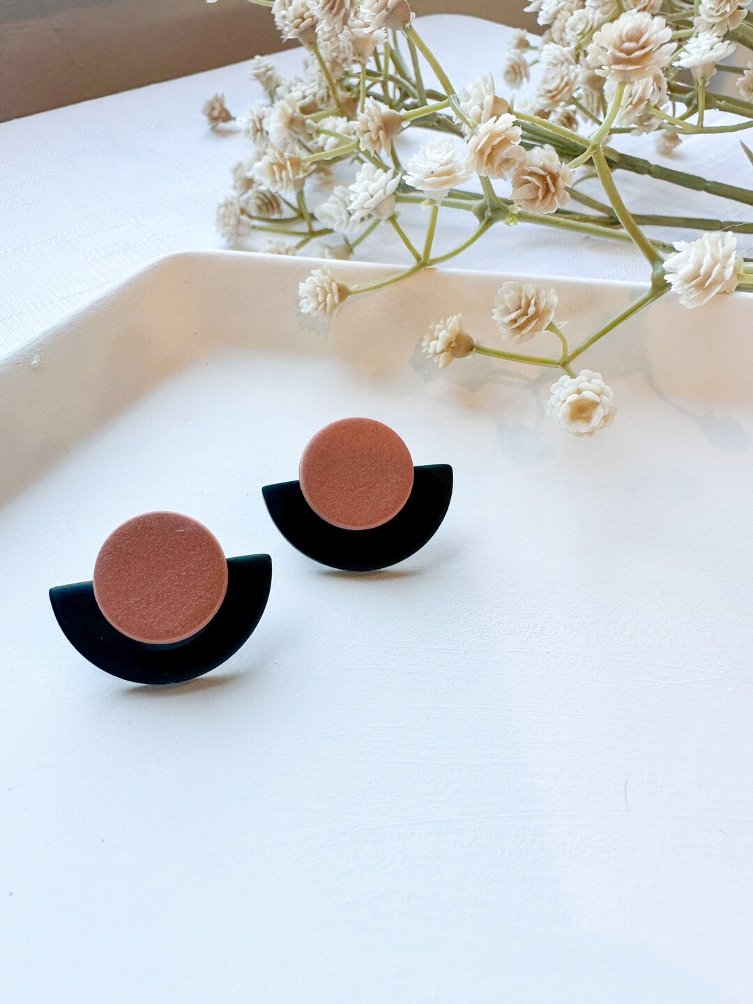 Rust Circle Black Half Circle Stud - Etsy