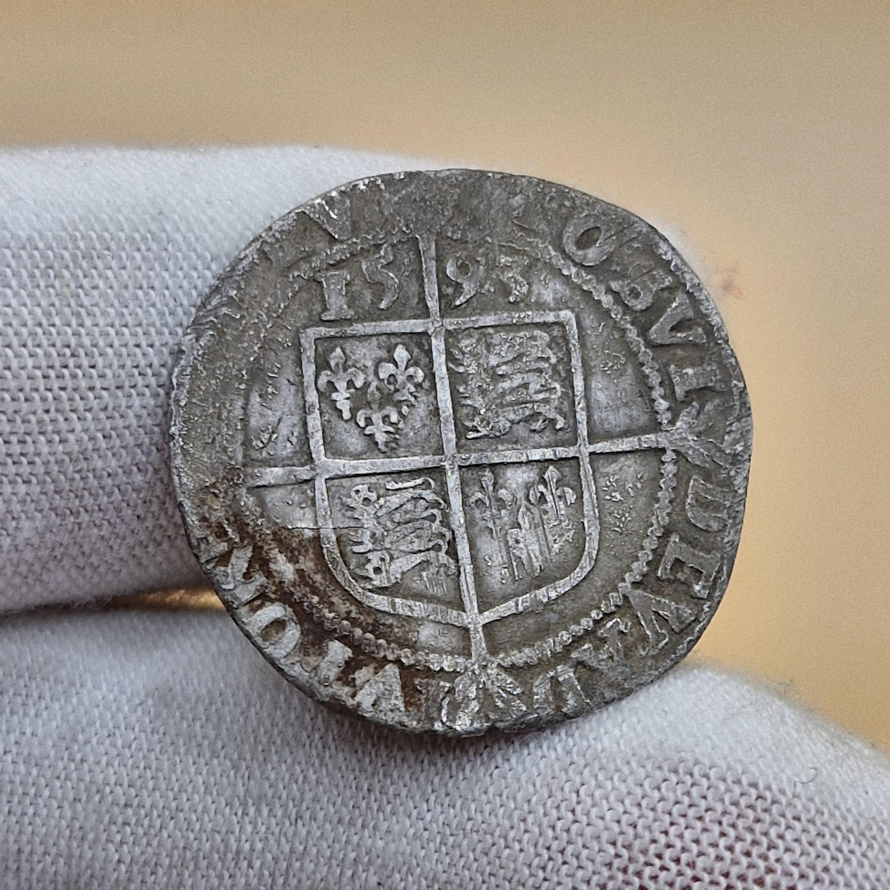 Genuine 1593 Elizabeth 1st Tudor Silver Sixpence - Mm Tun - Tower