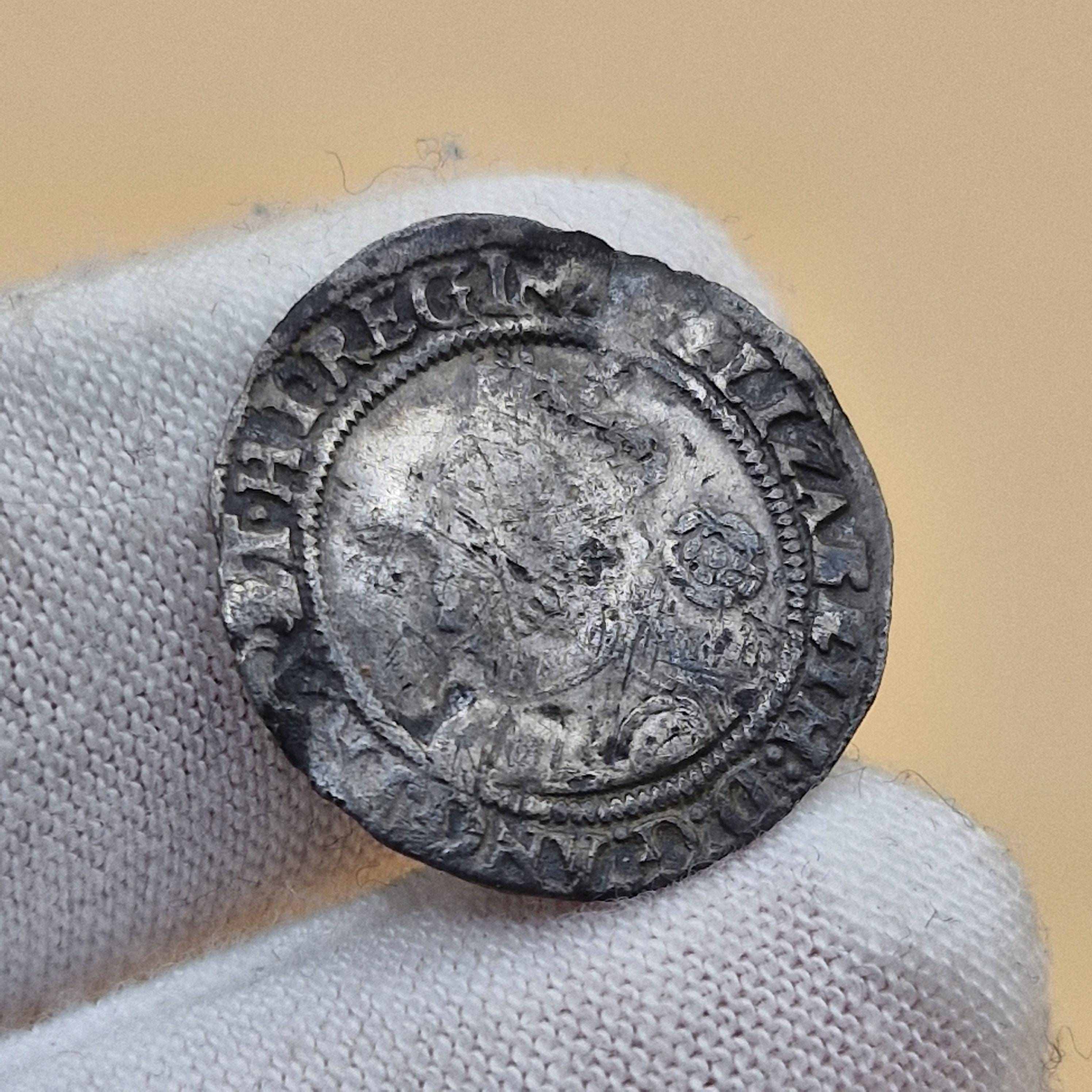 1561年エリザベス1世チューダー朝銀貨3ペンス - 槌目加工コイン - ミントマークPheon