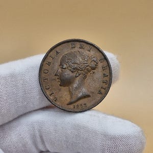 Genuine 1853 Queen Victoria Bun Head Half Penny - High Grade