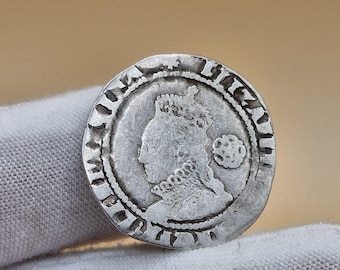 Genuine 1576 Elizabeth I Tudor Silver Sixpence - Eglantine Mintmark, London - Ex British Museum &#39;Battle of Aylesbury&#39; Hoard Ref 179