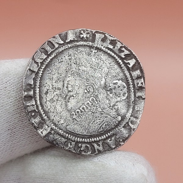 Genuine 1575 Elizabeth I Tudor Silver Sixpence - Eglantine Mintmark, London