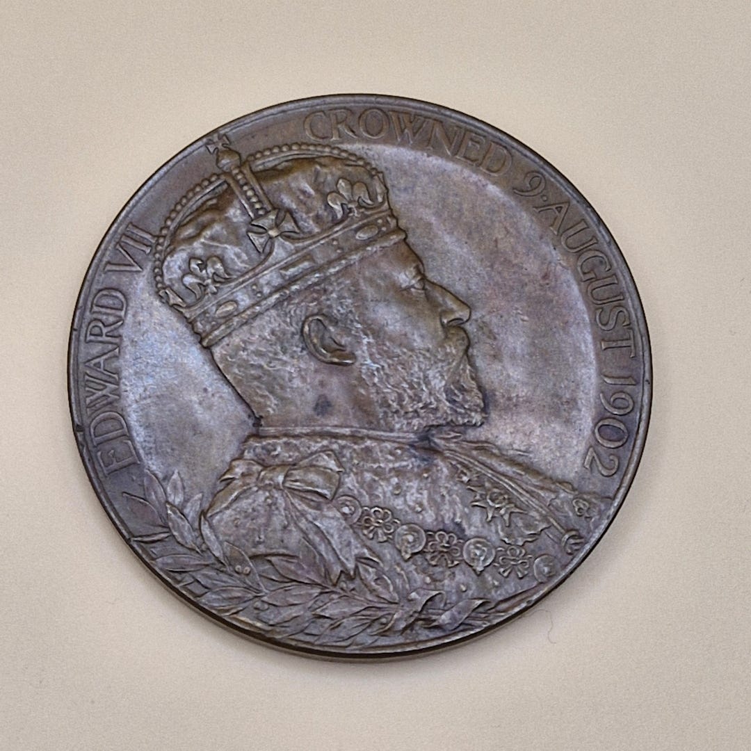 1902年英国国王エドワード7世とアレクサンドラ王妃戴冠式記念銅メダル
