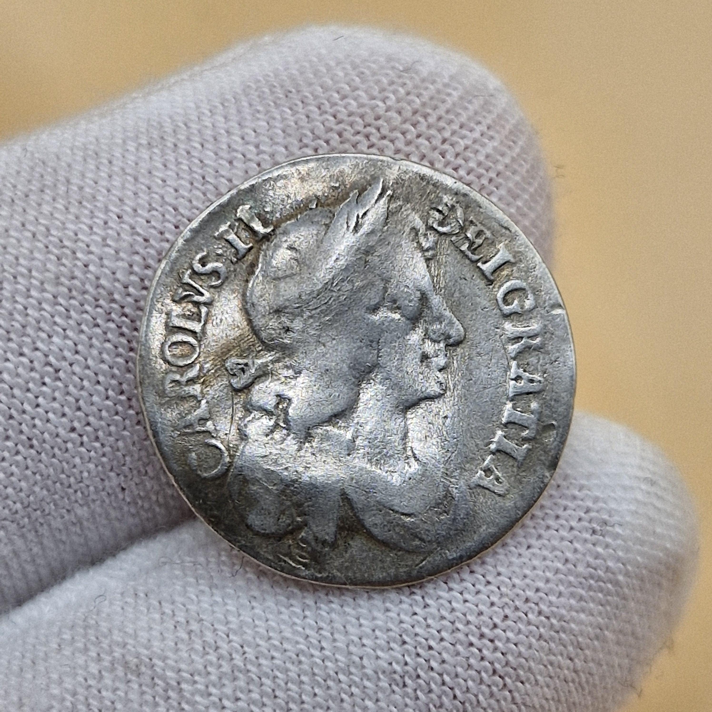 本物の 1679 年チャールズ 2 世記念銀貨 4 ペンス - 状態良好な希少