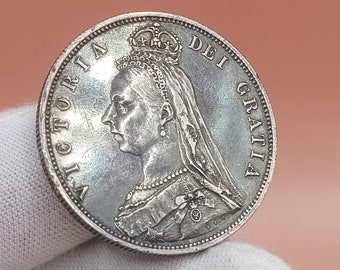 Antique 1887 Victoria Silver Half Crown - Jubilee Head - Nice Toning - Ex Swivel Mount