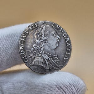 Genuine 1787 George III Silver Shilling - Older Bust - Very Fine