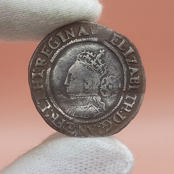 Seis peniques de plata auténticos de Isabel I 1567 - Marca de ceca Coronet - Moneda Tudor martillada