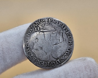 Genuine 1555 Philip and Mary (1554 - 1558) England - Hammered Silver Shilling