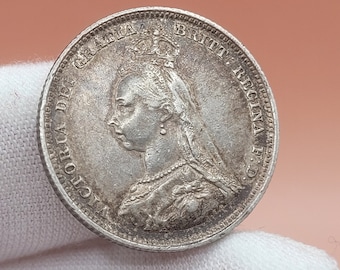 Antique 1887 Queen Victoria Sterling Silver Shilling - Second Portrait, Jubilee Head
