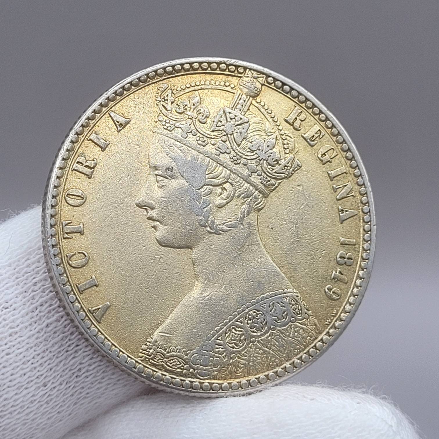 Genuine 1849 Victoria 'godless' Florin Rare Gold Gilted Coin
