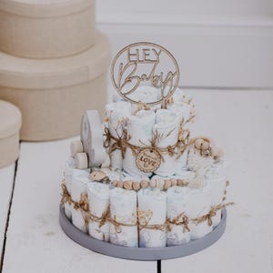 Diaper cake with sliding elephant/ neutral/ diaper cake gender reveal party - boy or girl