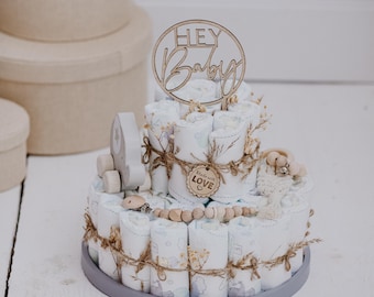 Gâteau de couches avec éléphant à pousser / neutre / Gâteau de couches pour révélation du sexe - garçon ou fille