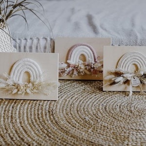 Macrame rainbow with dried flowers, picture with 3D effect