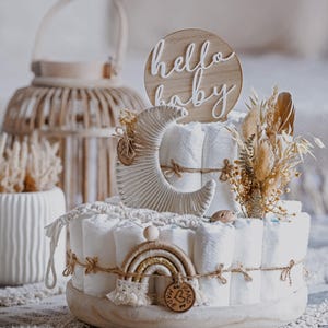 Boho diaper cake with macrame moon/ diaper cake neutral/ gift for birth /Boho / beige/ gift idea for birth