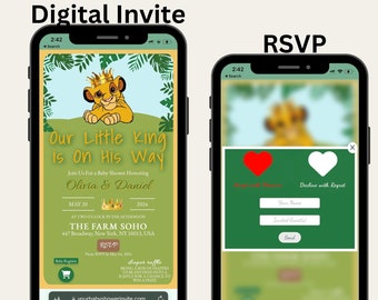 Baby Shower Invitation "Our Little King Is On The Way" | Baby Shower Invite with Online RSVP | Lion Themed Baby Shower | Baby Shower Website
