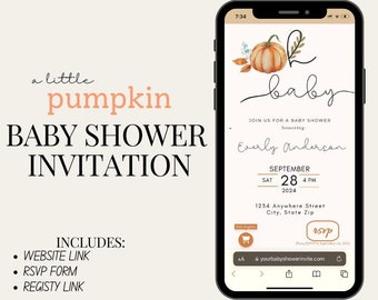 Oh Baby, Little Pumpkin Baby Shower Invitation | Editable Baby Shower Invitation Template | Gender Neutral | Fall Pumpkin Baby Shower Invite