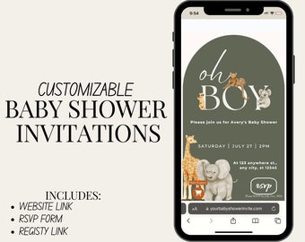 Safari Baby Shower Invitation Announcement | Baby Shower Invite with Online RSVP | Digital Baby Shower Template | Baby Shower Website