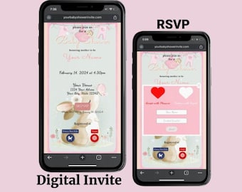 Girl Baby Shower Invitation | RSVP Online| Custom Mini Website | Digital Baby Shower Invite |  RSVP Tracker