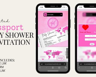 Girl Passport Baby Shower Invitation | Adventure Themed Baby Shower Invitation | Boarding Pass Baby Shower Website Invite
