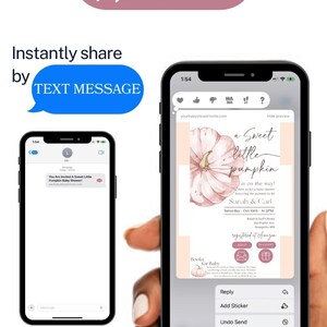 Guest receiving baby shower invitation through text message. Digital invitation shared via SMS with RSVP and registry detail