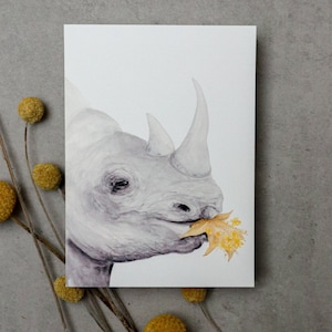 Karte "Nashorn" - Aquarell Print - Glückwunschkarte - Geburtstagskarte - Postkarte