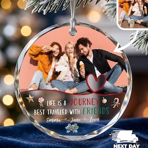 Best Friends Photo Ornament, Friends Travel Keepsake, Christmas 2025 with Besties, Friend Group Gift, Friendship Token Ornament Glass Round