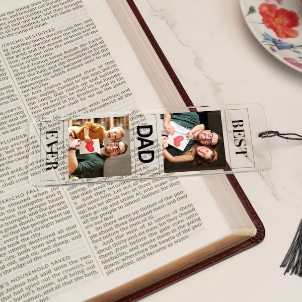 Best Dad Ever Bookmark, Acrylic Photo Bookmark, Fathers Day Gifts for Him, Gift for Husband, Picture Bookmark with Tassel, Family Bookmark